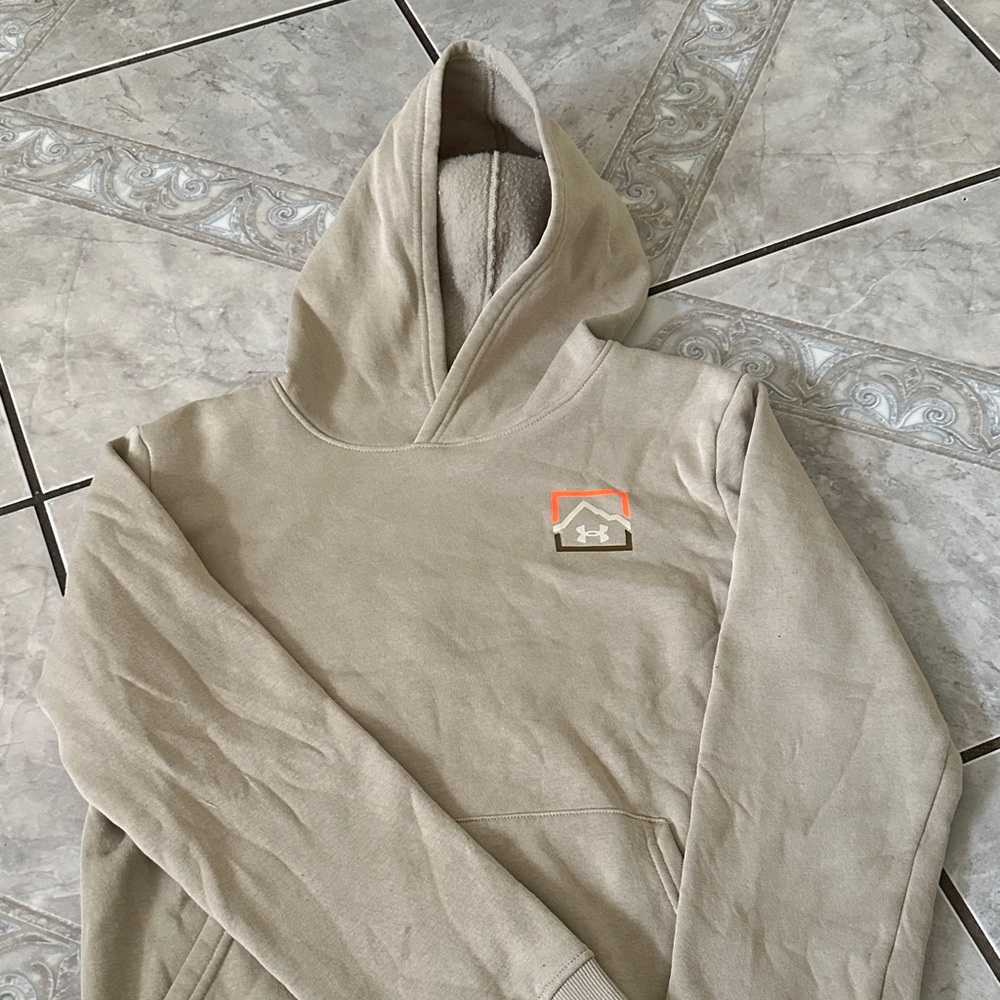 Under Armour Beige Hoodie with Orange Logo Accent